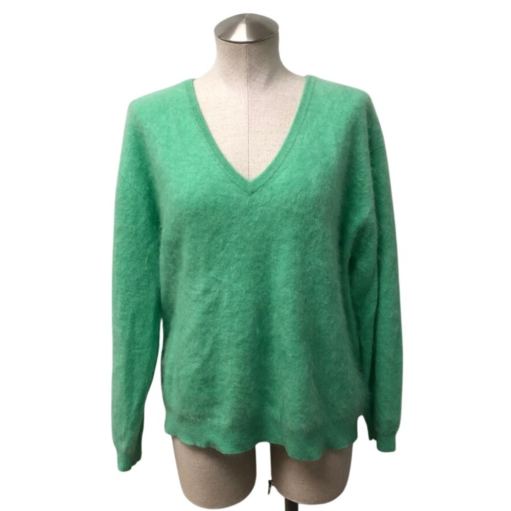 J.Crew V-Neck Sweater Womens Small Green Cashmere Fuzzy Knit Minimalist
